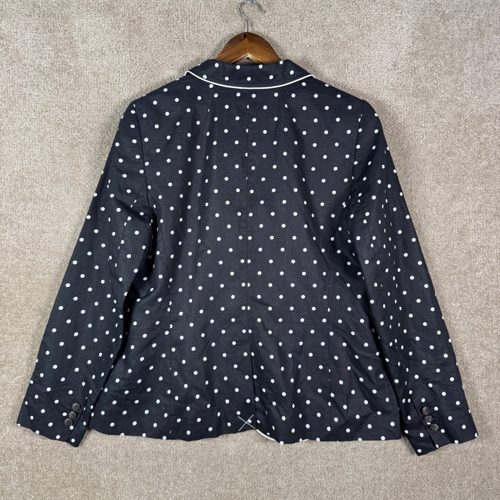 Talbots Blazer Womens 12 Black Polka Dot Linen Jacket Nautical Anchor Button NEW - Picture 11 of 13